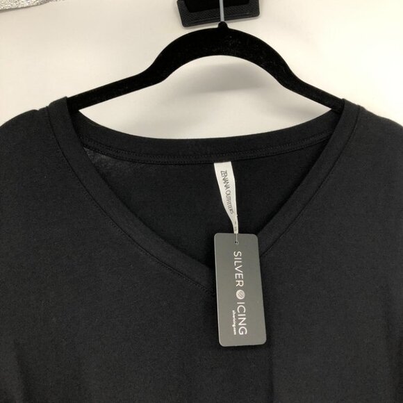 Zeana Outfitters Silver Icing NWT All Seasons black V neck long sleeve t-shirt - Picture 3 of 15
